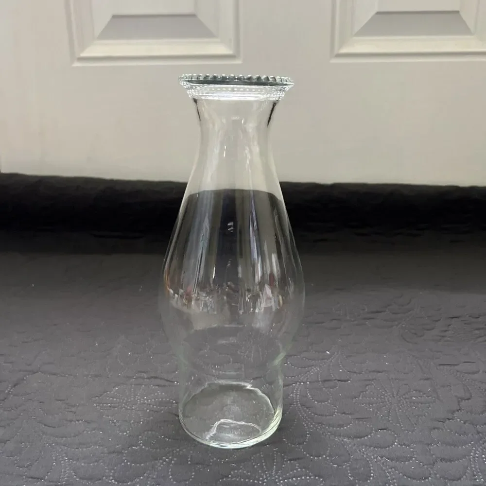 VTG Anchor Hocking Prescut Clear Glass Hurricane Lamp Chimney Beaded Top Vase